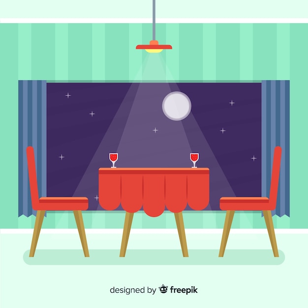 Бесплатное векторное изображение Элегантный интерьер ресторана с плоским дизайном