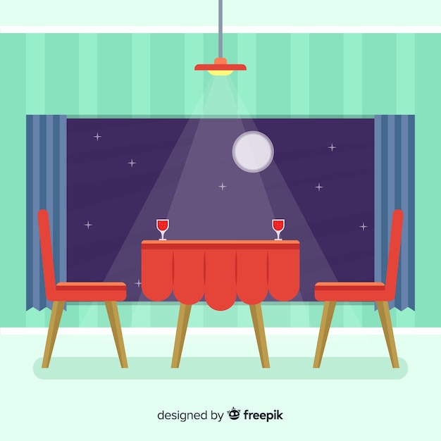 Free vector elegant restaurant interior with flat design