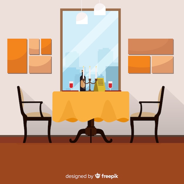 Free vector elegant restaurant interior with flat design