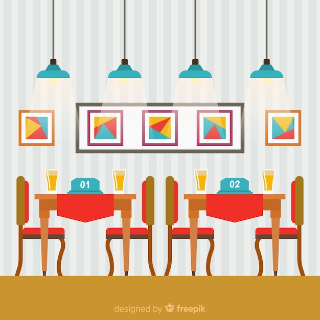 Free vector elegant restaurant interior with flat design