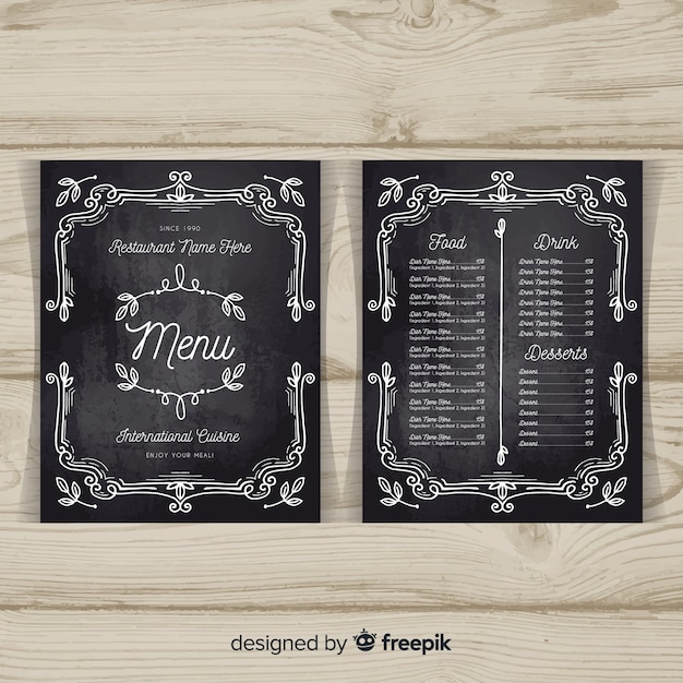 Free vector elegant restaurant menu template with chalkboard style