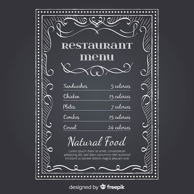 Free vector elegant restaurant menu template with chalkboard style