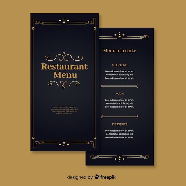Vettore gratuito modello di menu ristorante elegante con ornamenti d'epoca