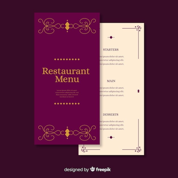 Free vector elegant restaurant menu template with vintage ornaments