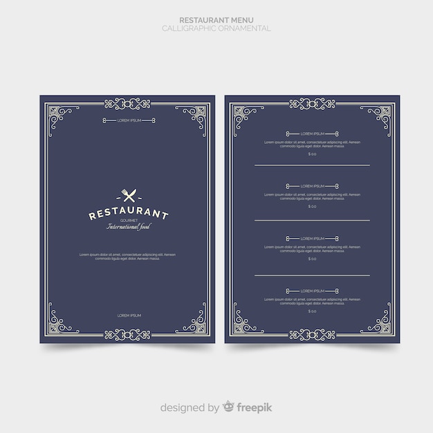 Free vector elegant restaurant menu template with vintage ornaments