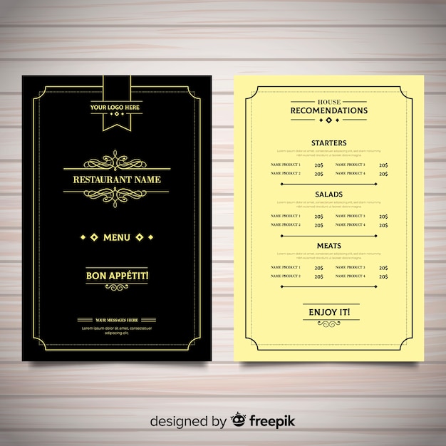 Free vector elegant restaurant menu template with vintage ornaments