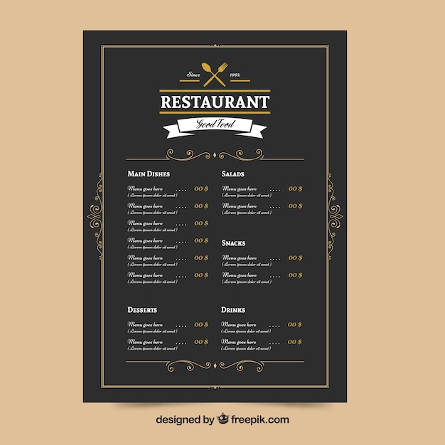 Элегантное меню ресторана