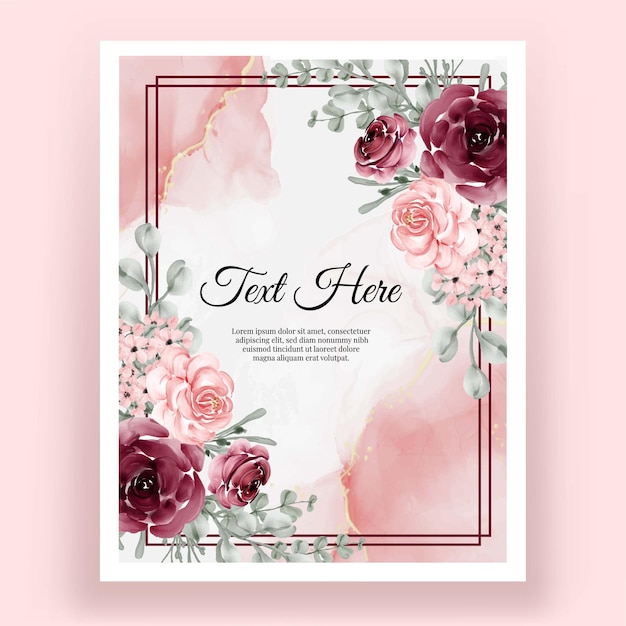 Free vector elegant rose pink and burgundy flower watercolor frame background shape