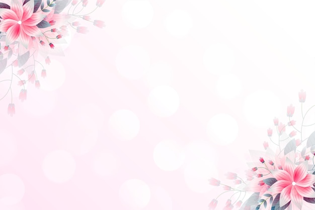 Vettore gratuito elegante carta da parati rosa rosa con fiori ed effetto bokeh