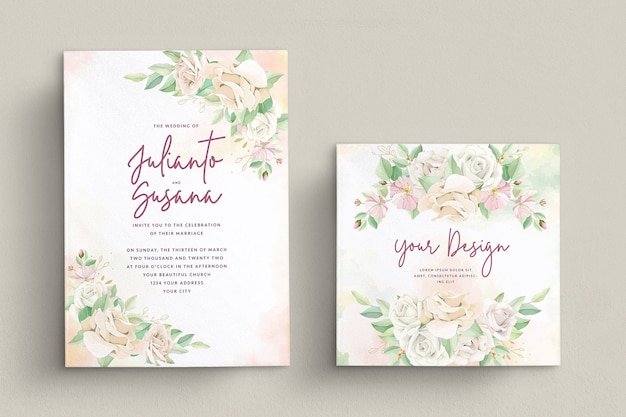 elegant roses wedding invitation card set