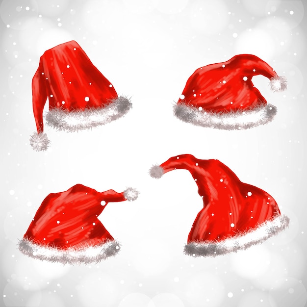 Elegant santa claus hat set on white background