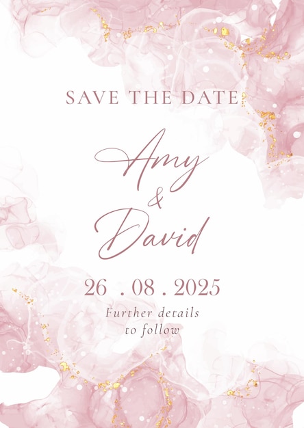 Elegant save the date invitation with hand painted alcohol ink design