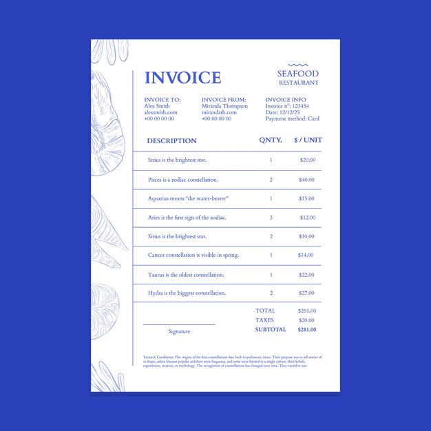 elegant seafood restaurant invoice