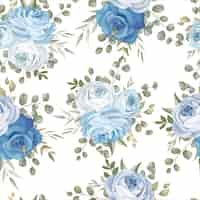 Free vector elegant seamless pattern design blue floral