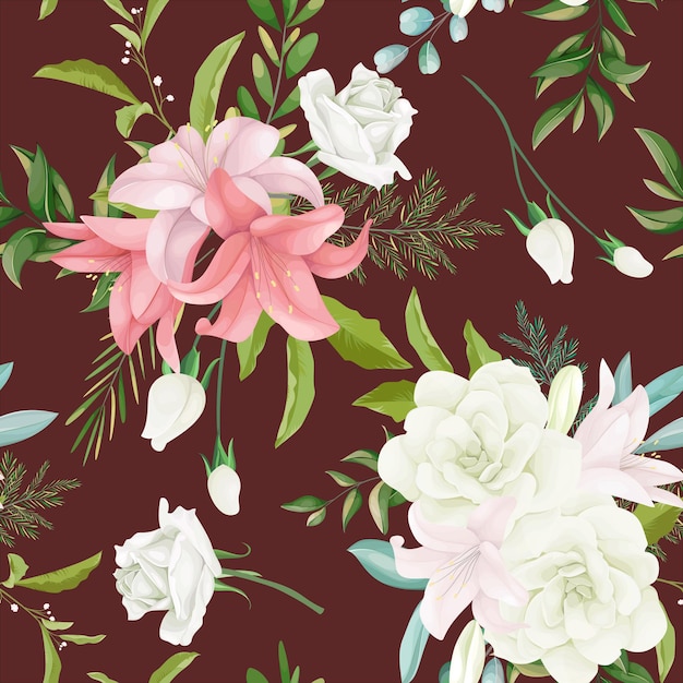 Elegant seamless pattern floral with beautiful hand drawing flower and leaves
