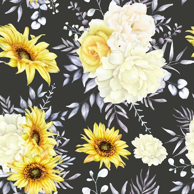 Free vector elegant seamless pattern floral with watercolor flower