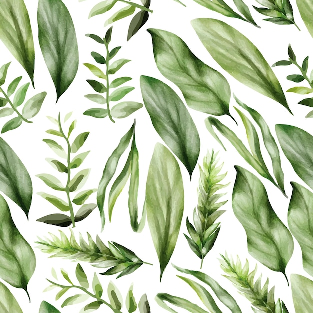 Free vector elegant seamless pattern greenery leaves watercolor design