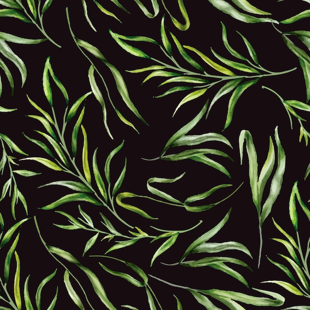 Elegant seamless pattern greenery leaves watercolor design