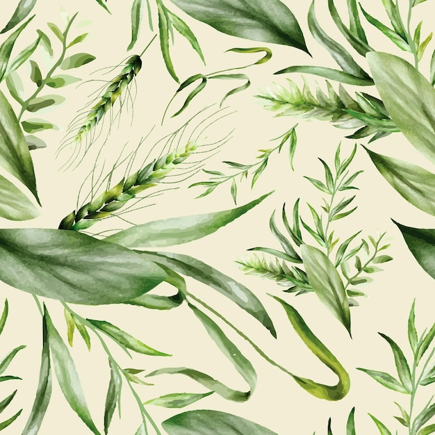 Free vector elegant seamless pattern greenery leaves watercolor design