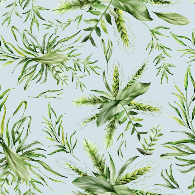 Elegant seamless pattern greenery leaves watercolor design