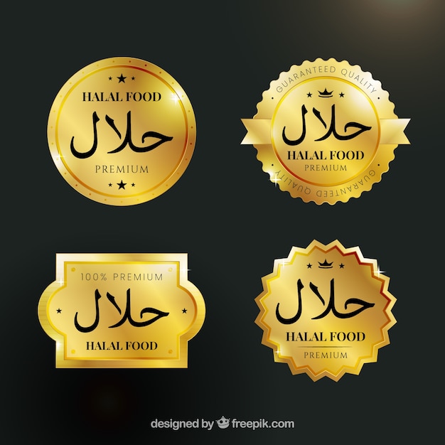 Elegant set of halal food labels with golden style