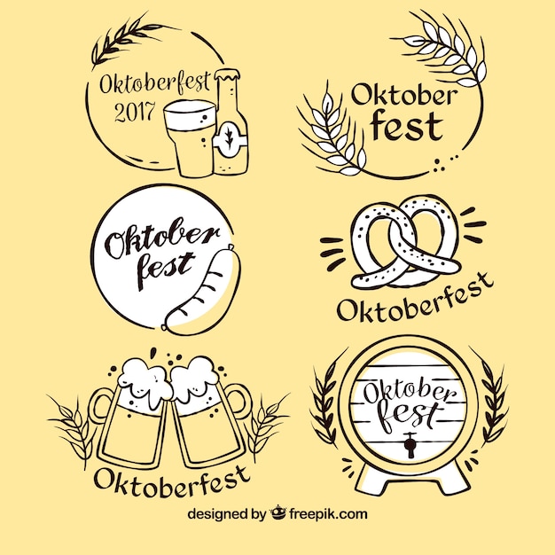 Free vector elegant set o hand drawn oktoberfest labels