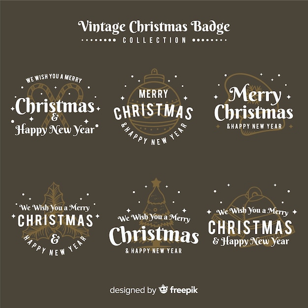 Бесплатное векторное изображение Элегантный набор рождественских этикеток с винтажным стилем
