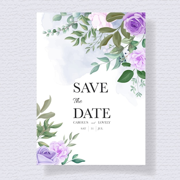 Elegant set of wedding invitation cards with beautiful purple floral