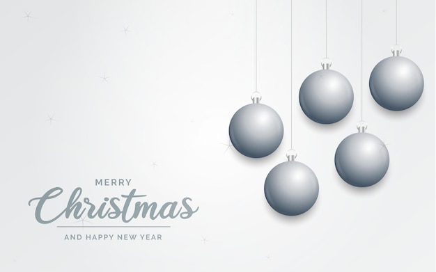 Elegant shiny white christmas background with silver baubles and place for text vector illustration