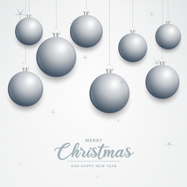 Free vector elegant shiny white christmas background with silver baubles and place for text vector illustration