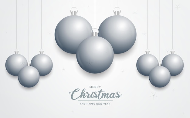 Free vector elegant shiny white christmas background with silver baubles and place for text vector illustration