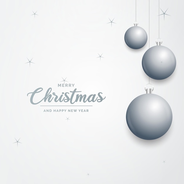 Free vector elegant shiny white christmas background with silver baubles and place for text vector illustration