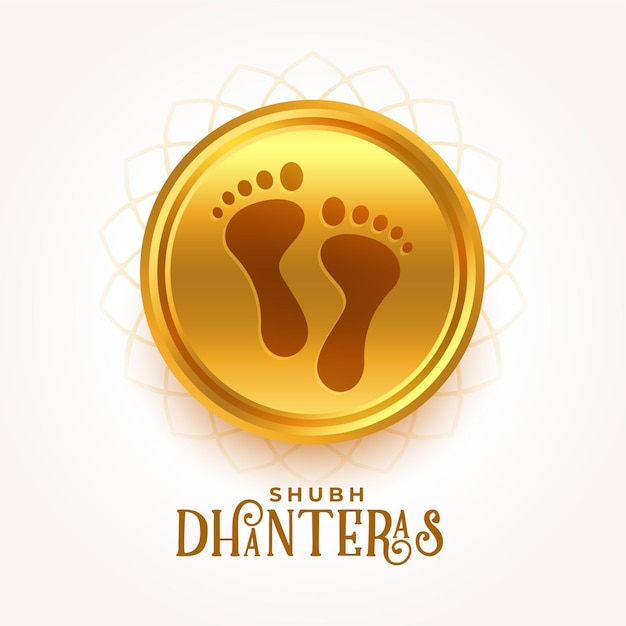 Free vector elegant shubh dhanteras vector design with goddess feet on golden coin