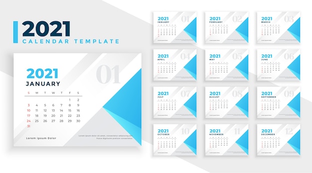 Free vector elegant simple 2021 new year calendar template