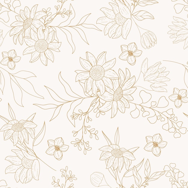 Elegant and simple monoline floral seamless pattern template