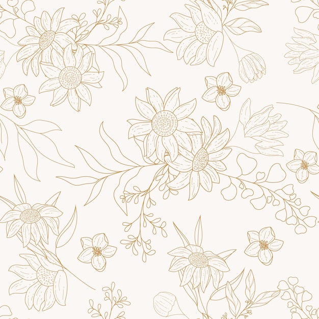 элегантный и простой монолиновый цветочный бесшовный шаблон шаблона