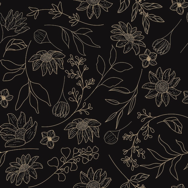 elegant and simple monoline floral seamless pattern template