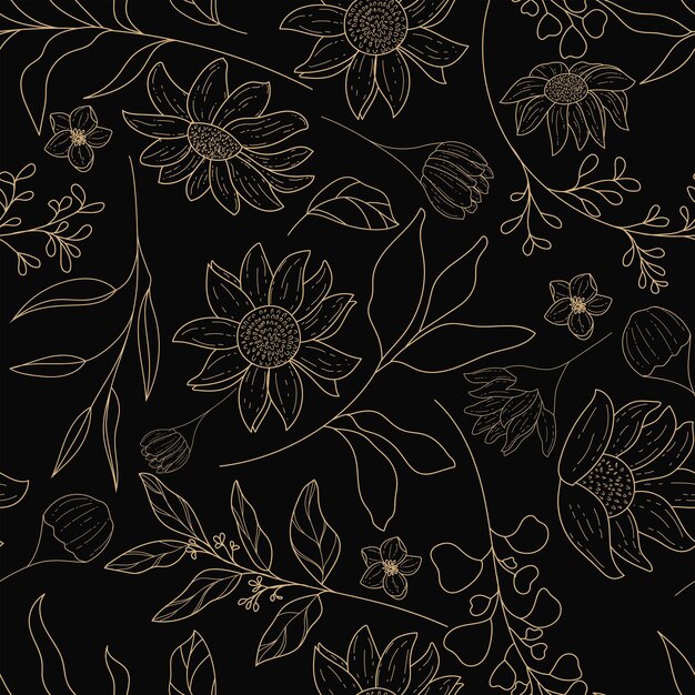 elegant and simple monoline floral seamless pattern template