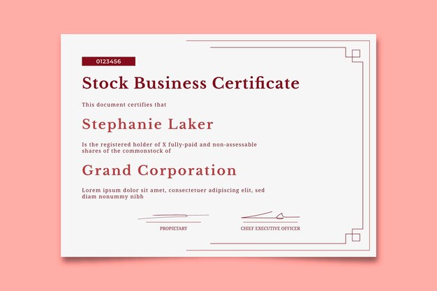 Elegant simple stock business certificate