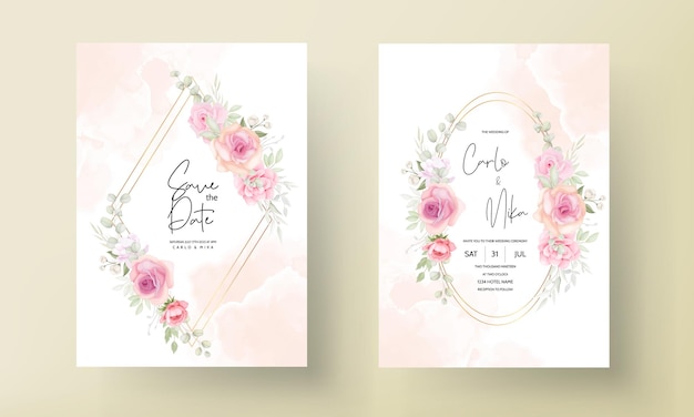 Vettore gratuito design elegante carta di invito matrimonio floreale morbido