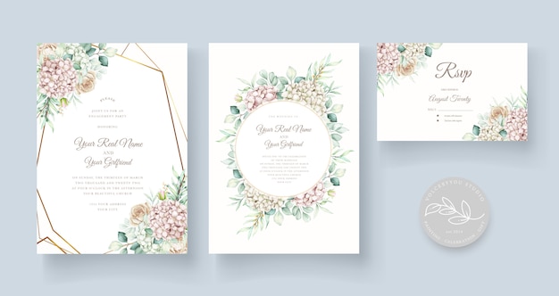 エレガントな柔らかい花の結婚式の招待カードテンプレート