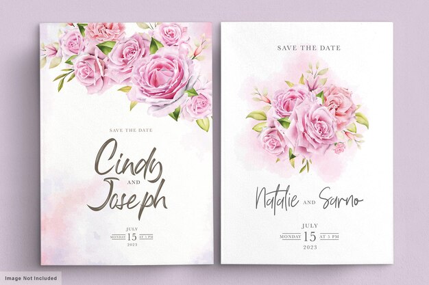 elegant soft pink watercolor roses invitation card set