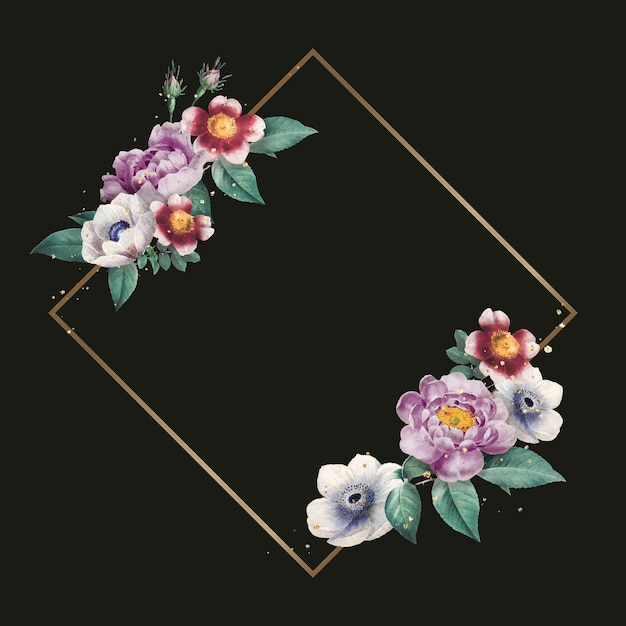 Elegante illustrazione ad acquerello con cornice dorata di peonia primavera