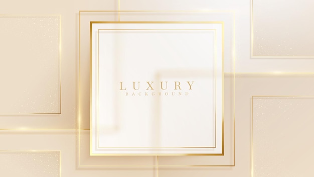 Elegant square shape background with glitter gold line elements, 3d style design.