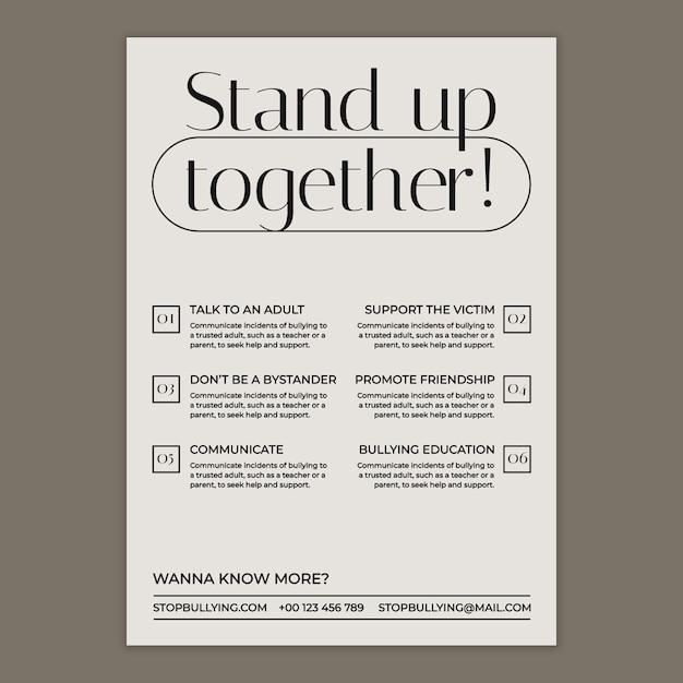 Vettore gratuito stand up elegante insieme: poster anti-bullismo