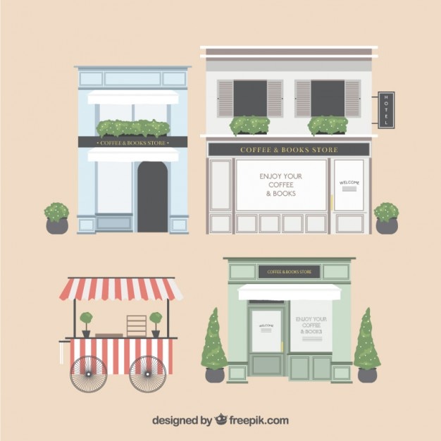 Бесплатное векторное изображение Элегантные фасады магазин