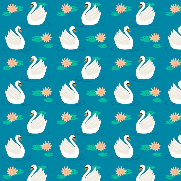 Free vector elegant swan pattern with water lily flowers