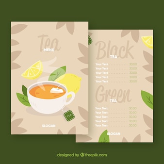 Elegant tea menu template with flat design