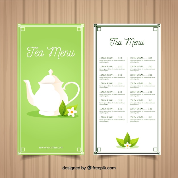 Elegante modello di menu da tè con design piatto