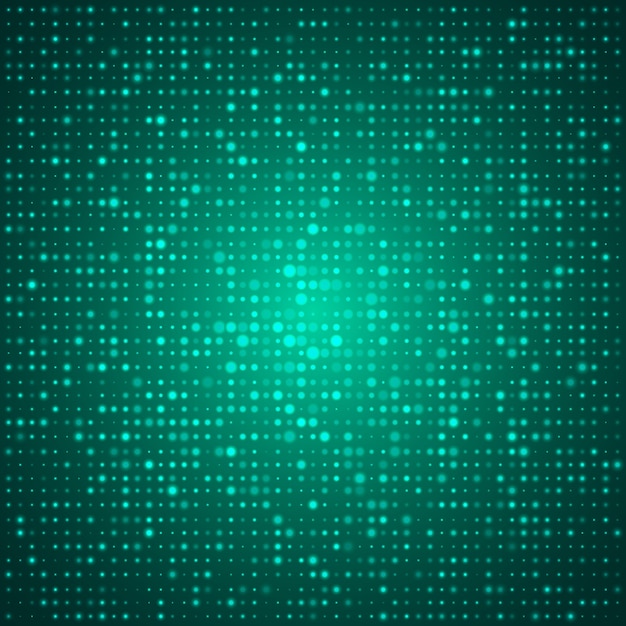 녹색 많은 빛나는 둥근 모양 또는 점이있는 우아한 기술 추상 디자인 포스터